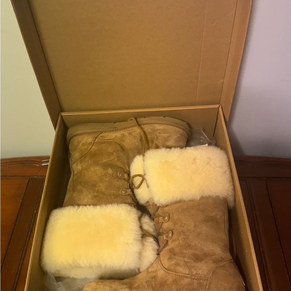 UGG Tall Fur Cuff Lace Up Boots